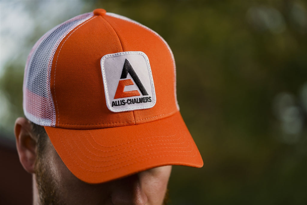 Allis Chalmers Hat, new logo, orange with white mesh