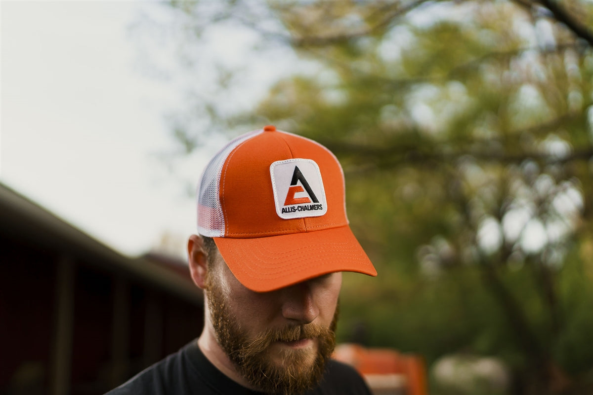 Allis Chalmers Hat, new logo, orange with white mesh
