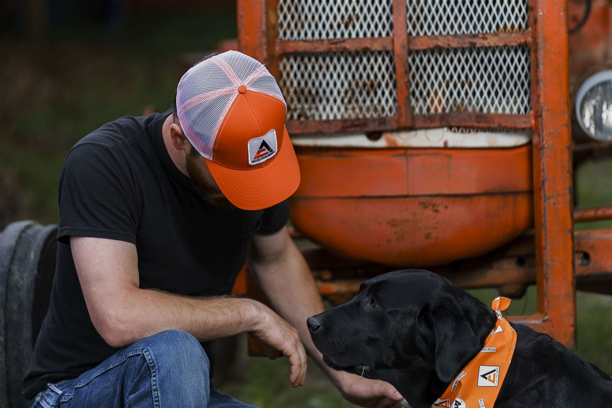 Allis Chalmers Hat, new logo, orange with white mesh