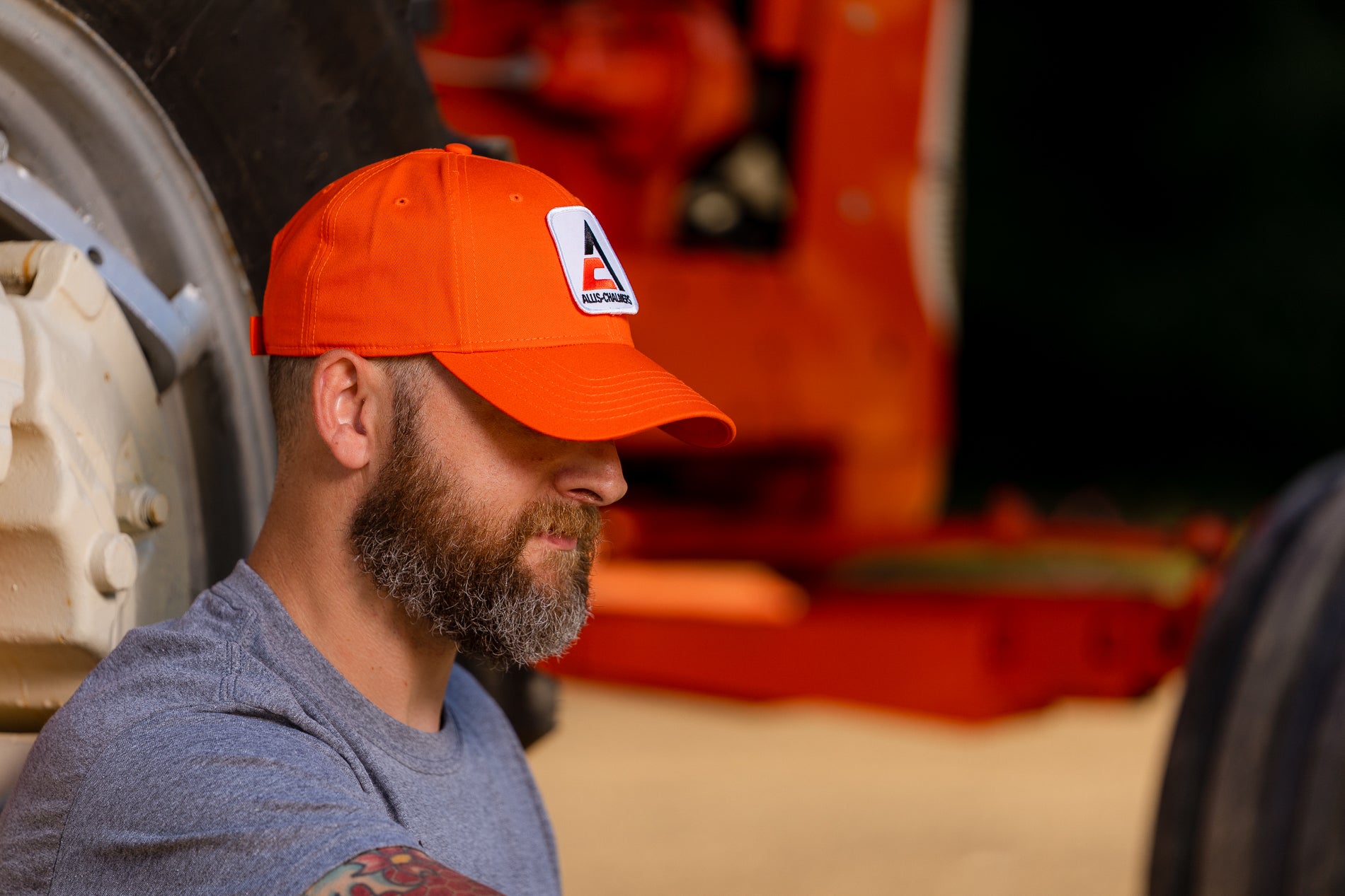Allis Chalmers Hat, new logo, solid orange, choose adult or youth size