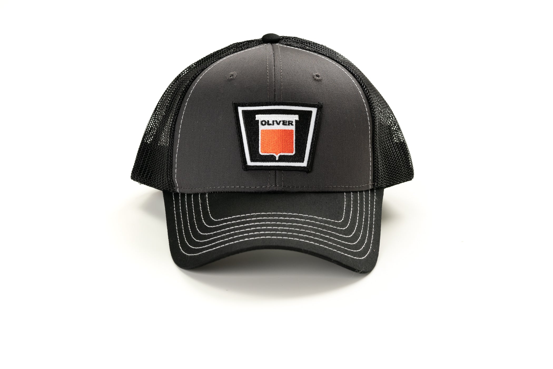 Oliver Logo Hat, Gray with Black Mesh Back, Keystone Oliver Emblem