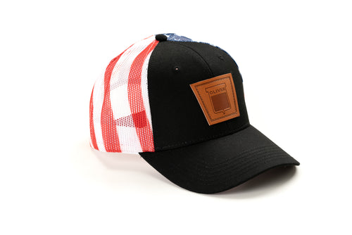 Keystone Oliver Leather Emblem Hat, Flag Mesh
