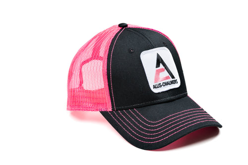 Ladies' Black and Neon Pink Hat displaying a Pink Allis Chalmers Logo