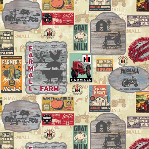 Farmall Farm-to-Table Signs Fabric, Cream