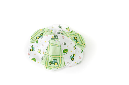 Sun Hat displaying John Deere tractors and logos, green and white