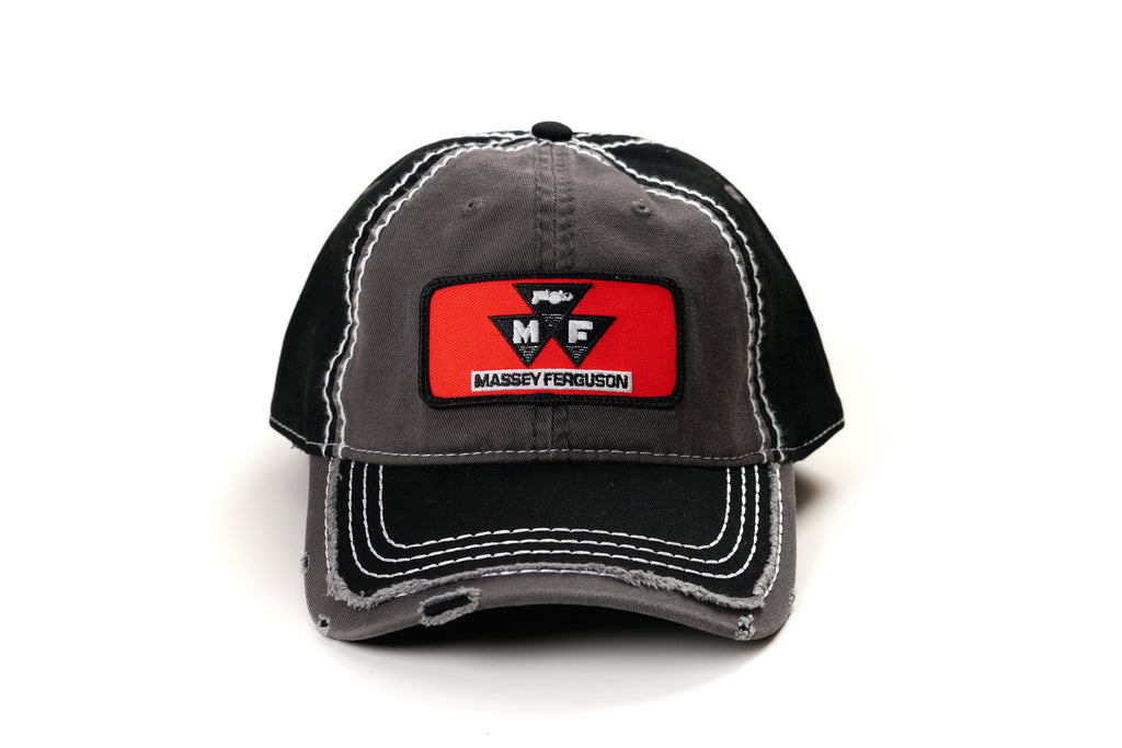 Red Massey Ferguson Logo Hat, Gray and Black Distressed