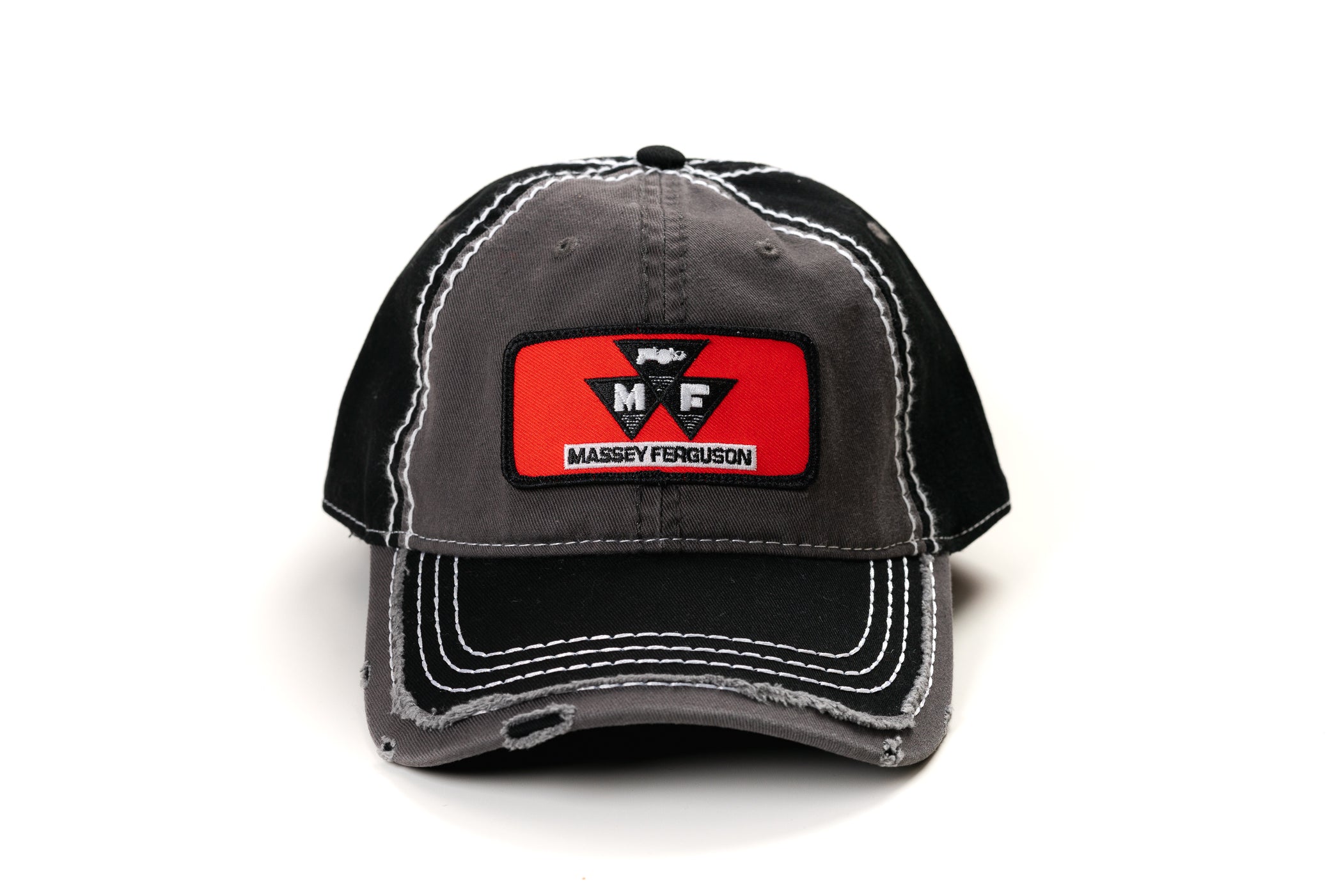 Red Massey Ferguson Logo Hat, Gray and Black Distressed
