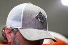Load image into Gallery viewer, Allis Chalmers Hat, Liquid Metal Vintage Logo, Gray with White Mesh Back