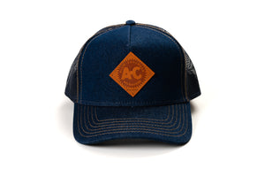 Vintage Allis Chalmers Leather Emblem Hat, Denim Mesh