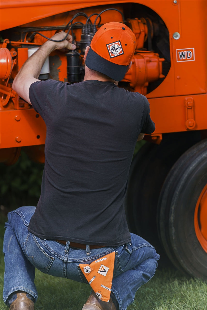 Allis Chalmers Hat, vintage logo, orange and black