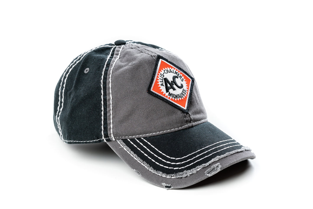 Allis Chalmers Hat, Vintage Starburst Logo, Gray and Black Distressed