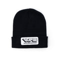 White Farm Equipment Hat, Black Knit
