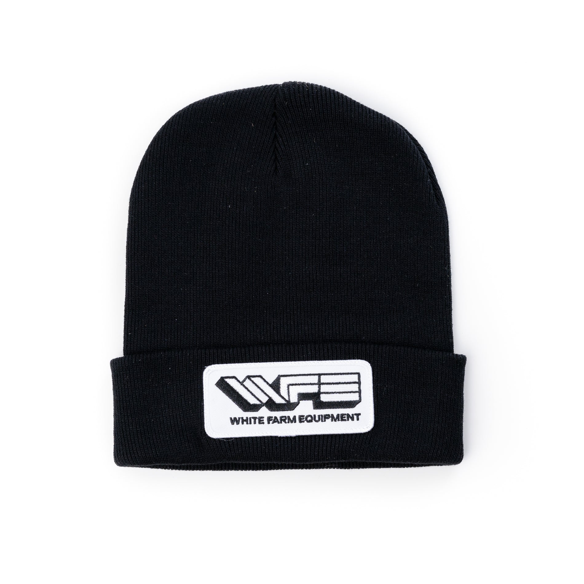 White Farm Equipment Hat, Black Knit