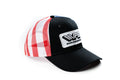 White Farm Equipment Logo Hat, Flag Mesh