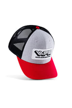 Load image into Gallery viewer, White Farm Equipment Hat, Gray with Red Brim, Mesh