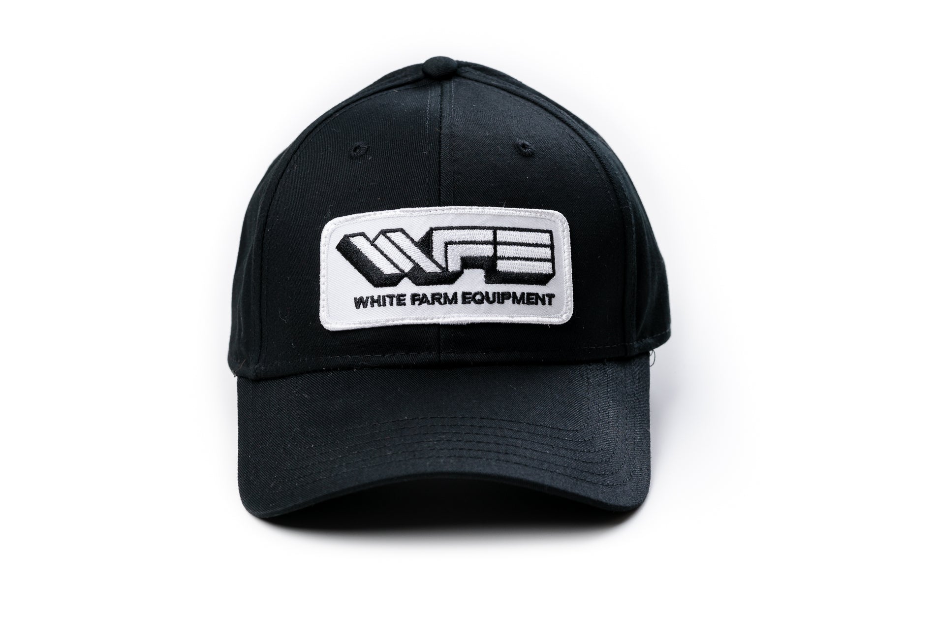 White Farm Equipment Hat, Solid Black